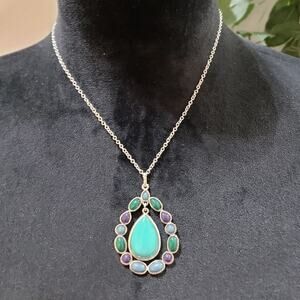Liz & Co. Womens Fashions Multicolor Large Green Stone Pendant Necklace
